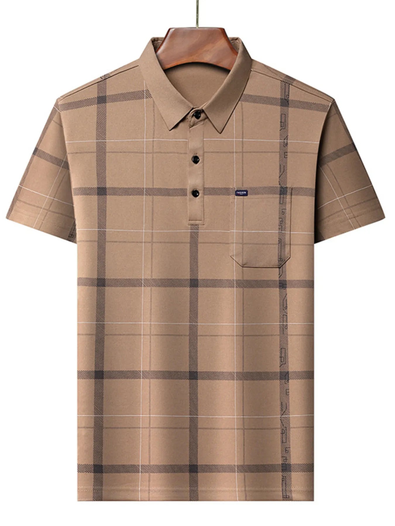 Men's Plus Size Classic Plaid Pattern Polo Shirt with Pocket - Men's Polo shirt by Trendsi | Available at Handbags Specialist Headquarter