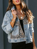 Distressed Leopard Drop Shoulder Denim Jacket - Women / Jeans & Denim by Trendsi | Available at Handbags Specialist Headquarter
