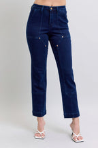 Judy Blue Full Size Hw Work Wear Knee Patch Straight Jeans Plus Size - Women / Jeans & Denim by Trendsi | Available at Handbags Specialist Headquarter