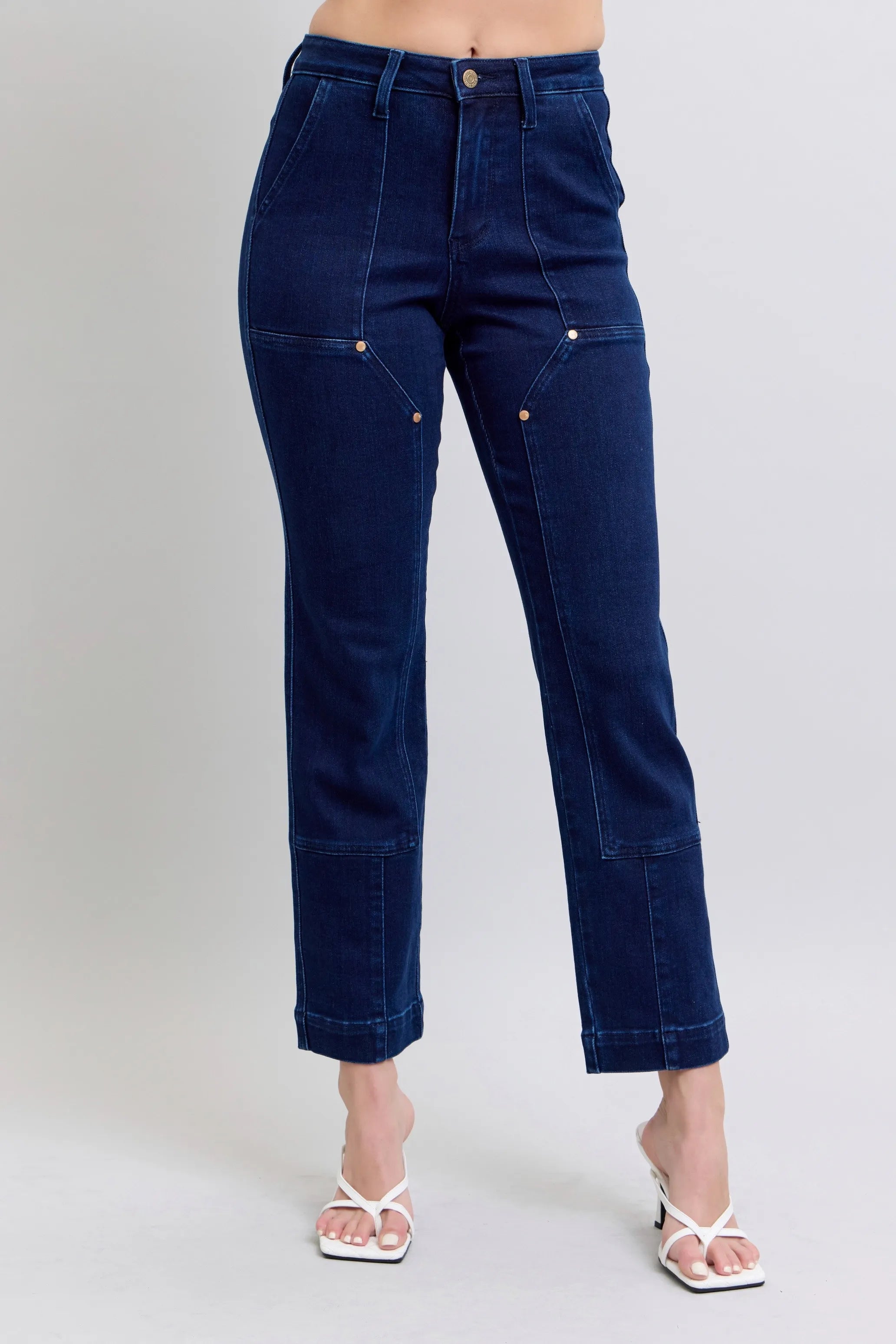 Judy Blue Full Size Hw Work Wear Knee Patch Straight Jeans Plus Size - Women / Jeans & Denim by Trendsi | Available at Handbags Specialist Headquarter