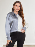 Plus Size Two-Tone Long Sleeve Shirt - Plus Size Shirts by Trendsi | Available at Handbags Specialist Headquarter