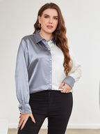 Plus Size Two-Tone Long Sleeve Shirt - Plus Size Shirts by Trendsi | Available at Handbags Specialist Headquarter