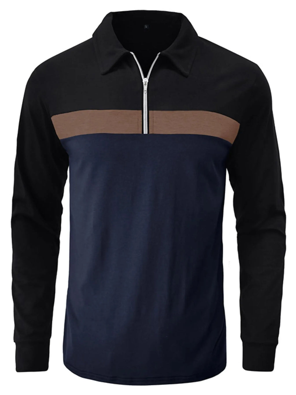 Men's Color Block Long Sleeve Polo Shirt - Men's Polo shirt by Trendsi | Available at Handbags Specialist Headquarter