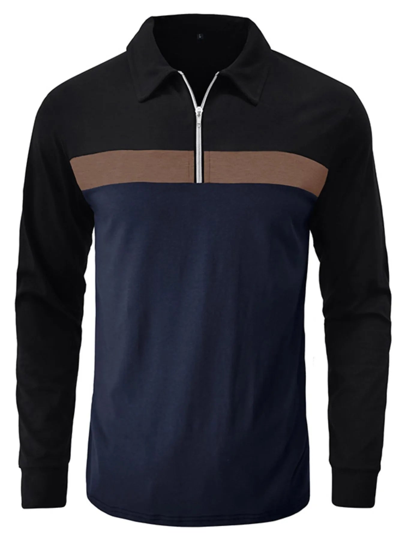 Men's Color Block Long Sleeve Polo Shirt - Men's Polo shirt by Trendsi | Available at Handbags Specialist Headquarter