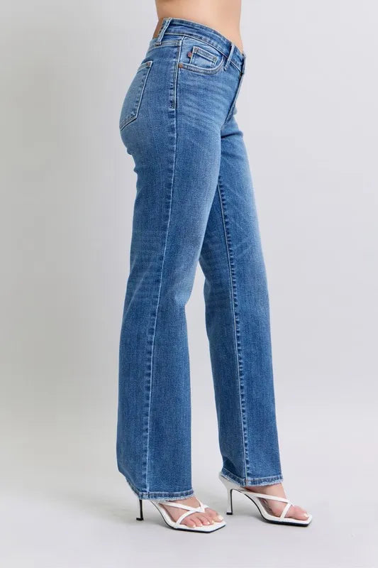 Judy Blue Full Size High Waist V-Front Vintage Wash Straight Jeans Plus Size - Women / Jeans & Denim by Trendsi | Available at Handbags Specialist Headquarter