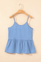 Ruffled Spaghetti Straps Denim Tank Top - Women / Jeans & Denim by Trendsi | Available at Handbags Specialist Headquarter