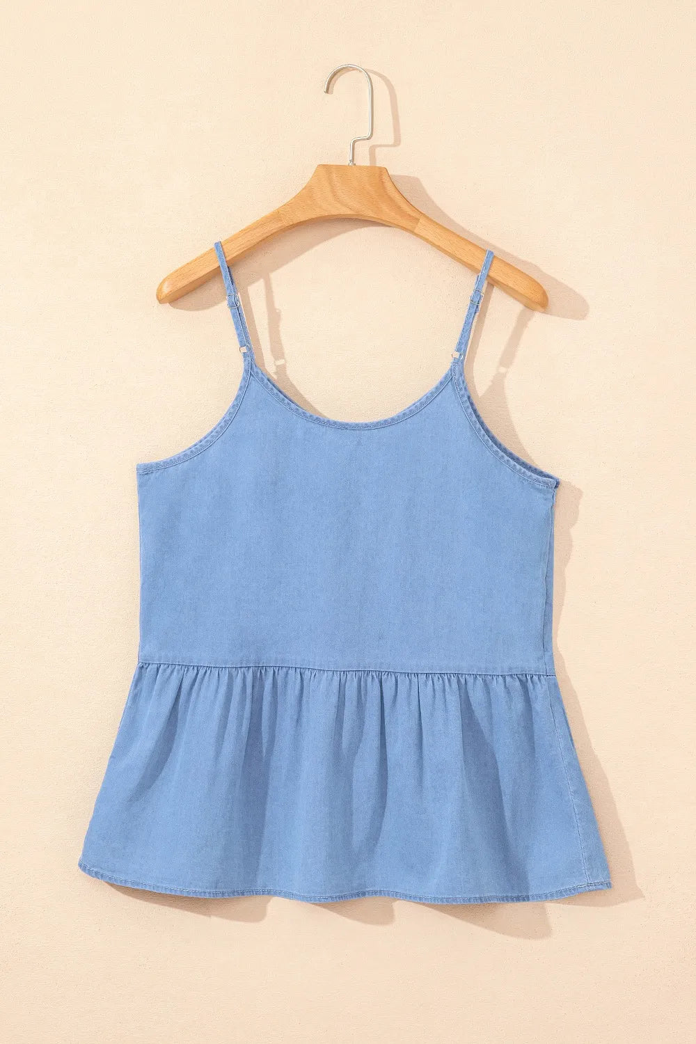 Ruffled Spaghetti Straps Denim Tank Top - Women / Jeans & Denim by Trendsi | Available at Handbags Specialist Headquarter