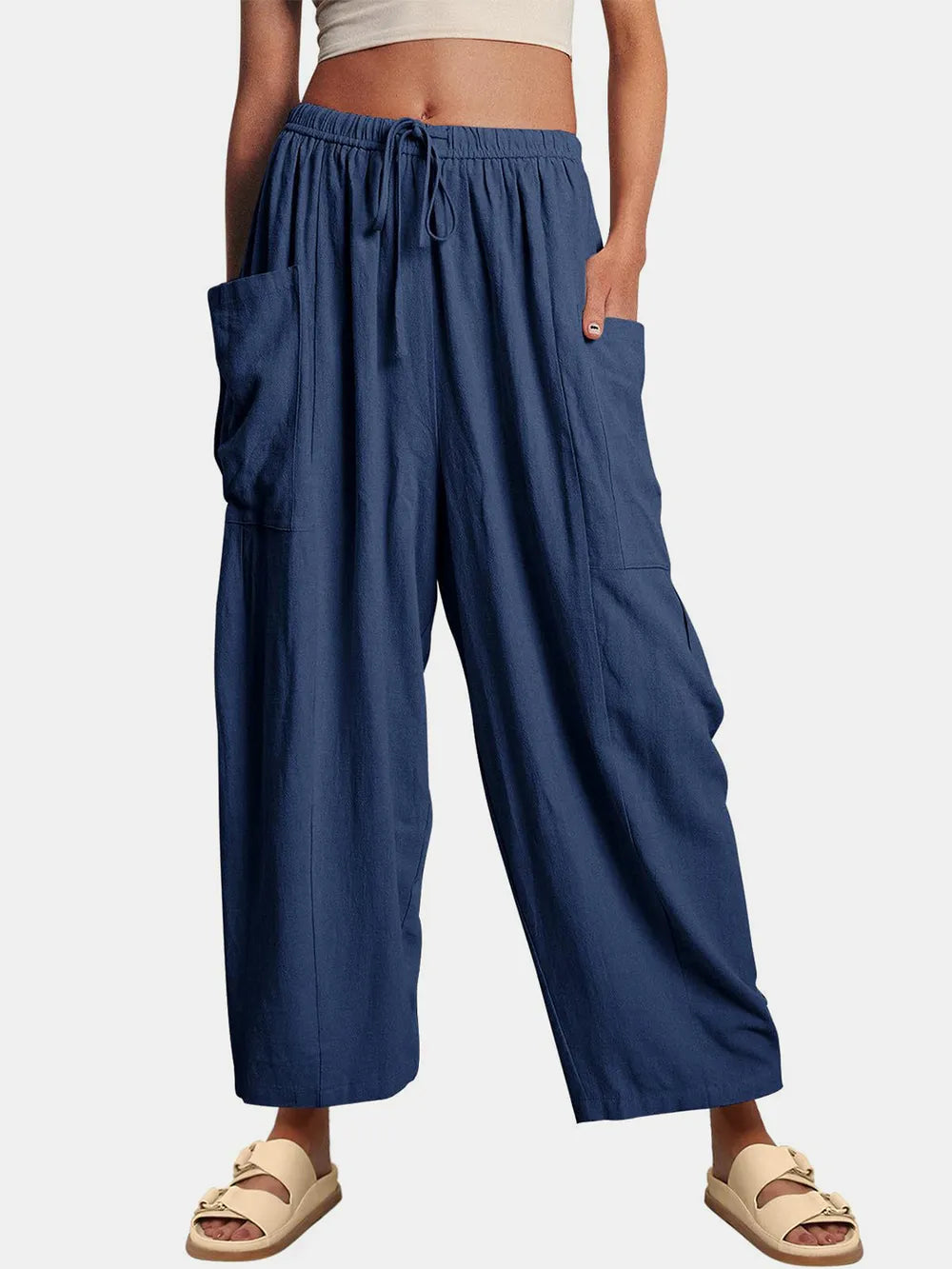 Full Size Wide Leg Pants with Pockets - Women Pants by Trendsi | Available at Handbags Specialist Headquarter