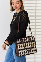 David Jones Argyle Pattern PU Leather Handbag - Handbags by Trendsi | Available at Handbags Specialist Headquarter