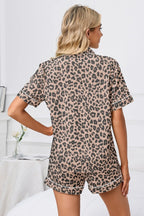 Full Size Leopard Short Sleeve Top and Shorts Lounge Set Plus Size - Sleepwear by Trendsi | Available at Handbags Specialist Headquarter