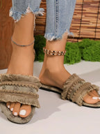 Fringe Open Toe Flat Sandals - Women Sandals by Trendsi | Available at Handbags Specialist Headquarter