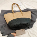 Contrast Straw Braided Handbag - Tote Bag by Trendsi | Available at Handbags Specialist Headquarter