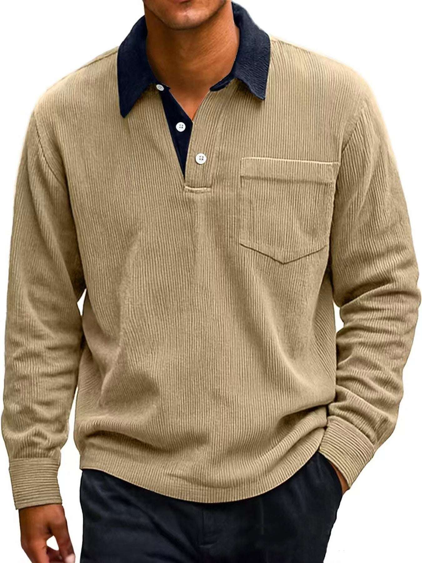 RetroCord Men's Long Sleeve Polo - 100001871 by Trendsi | Available at Handbags Specialist Headquarter
