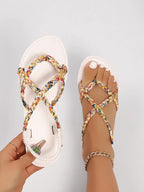 Floral Print Strappy Flat Sandals - Women Sandals by Trendsi | Available at Handbags Specialist Headquarter