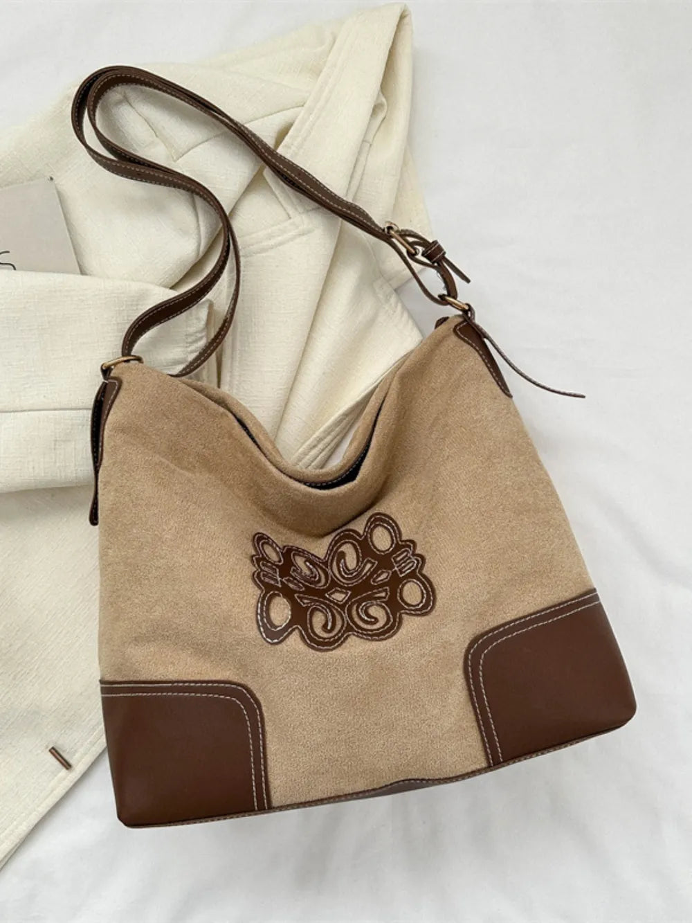 Suede Patch Adjustable Strap Tote Bag - Tote Bag by Trendsi | Available at Handbags Specialist Headquarter