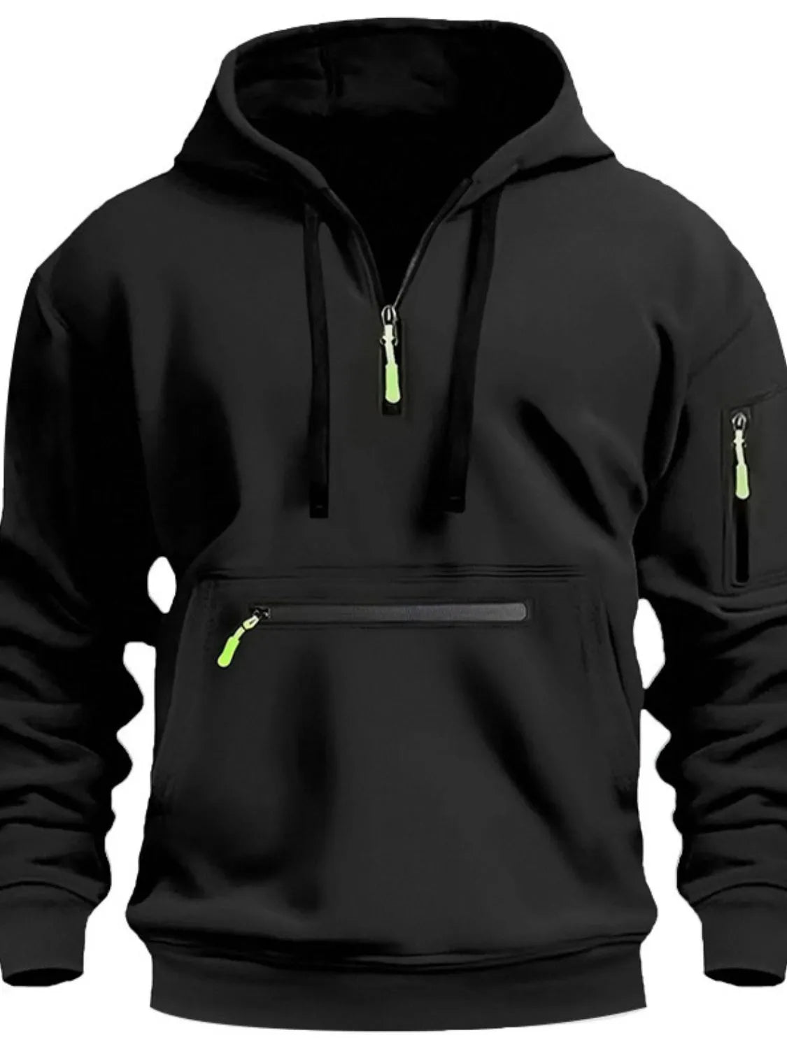 Men's Full Drawstring Half Zip Hoodie Plus Size - Men's Sweatshirts by Trendsi | Available at Handbags Specialist Headquarter