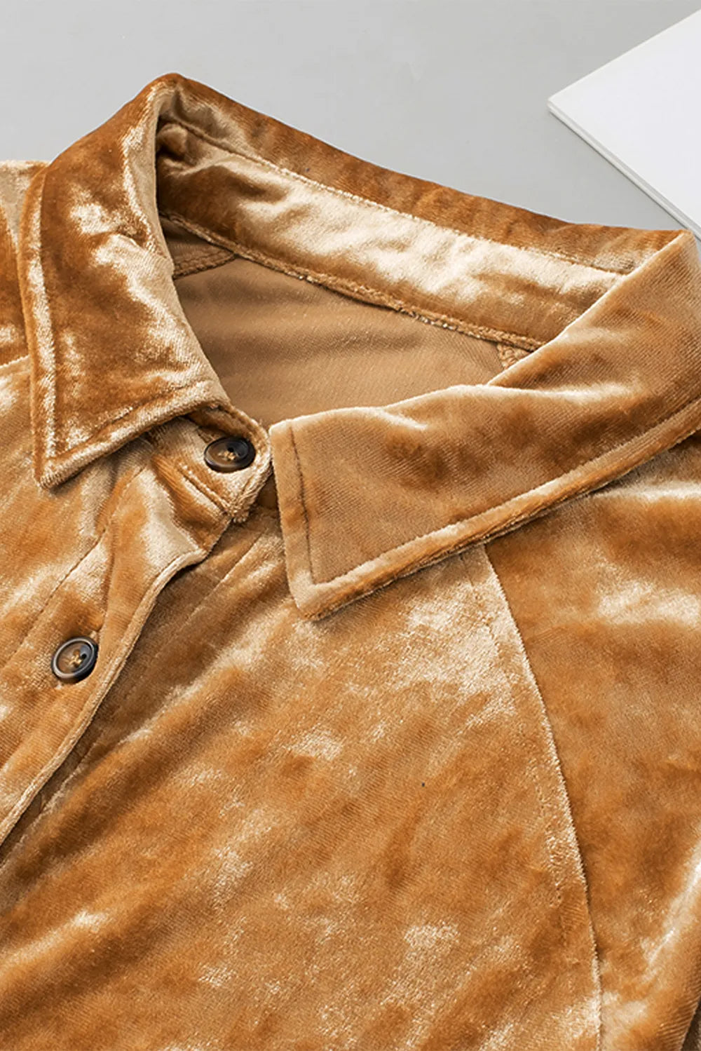 Button Down Loose Fit Velvet Shirt - Women's Down Shirt Tops by Trendsi | Available at Handbags Specialist Headquarter