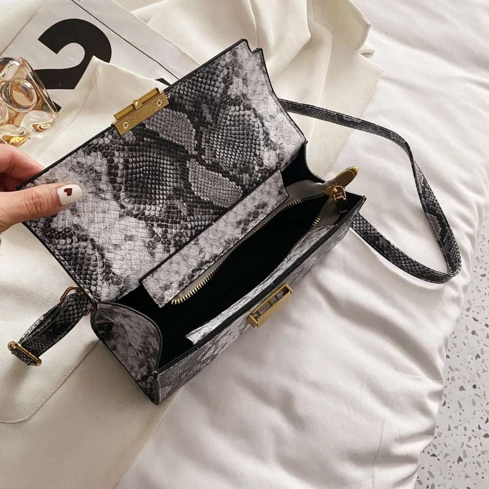 PU Leather Snakeskin Print Crossbody Bag - Crossbody Bag by Trendsi | Available at Handbags Specialist Headquarter