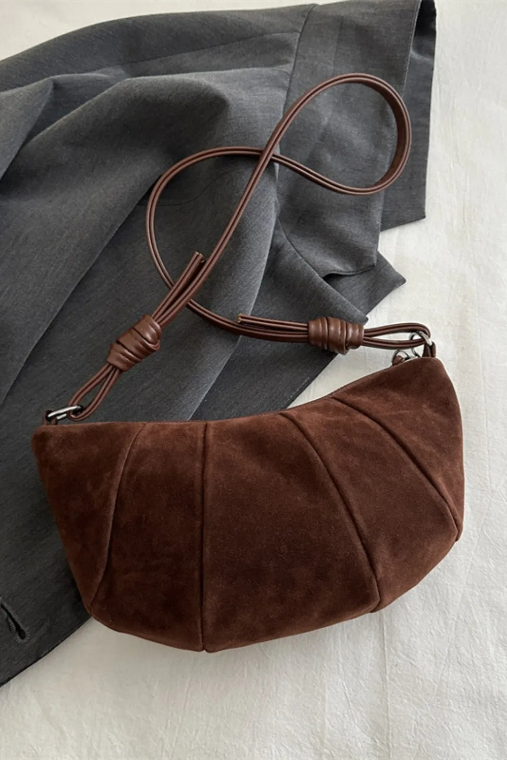 Suede Croissant Shape Shoulder Bag - Handbags by Trendsi | Available at Handbags Specialist Headquarter