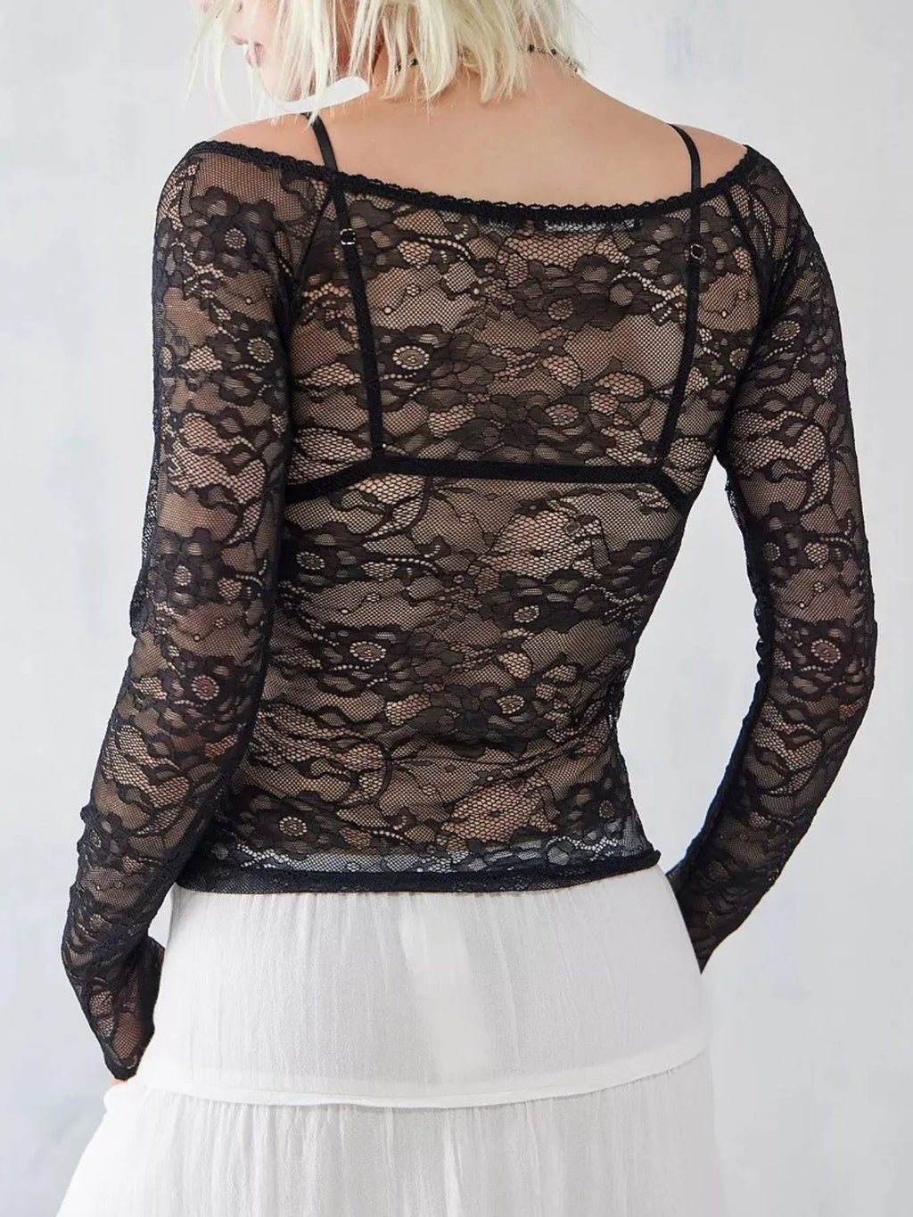Lace Sheer Long Sleeve T-Shirt - Tops by Trendsi | Available at Handbags Specialist Headquarter