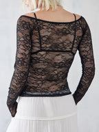 Lace Sheer Long Sleeve T-Shirt - Tops by Trendsi | Available at Handbags Specialist Headquarter