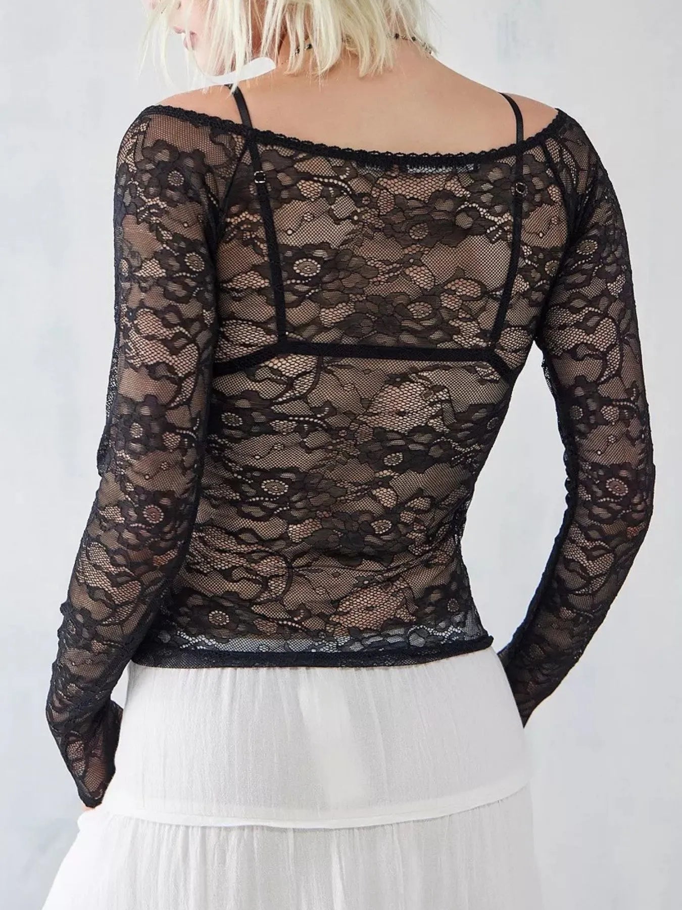 Lace Sheer Long Sleeve T-Shirt - Tops by Trendsi | Available at Handbags Specialist Headquarter
