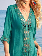 Lace Trim V-Neck Cover-Up - Tops by Trendsi | Available at Handbags Specialist Headquarter