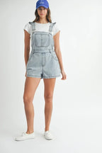 MABLE Square Neck Ruffle Shoulder Denim Overall Romper - Women / Jeans & Denim by Trendsi | Available at Handbags Specialist Headquarter