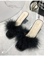 Fluffy Strap Block Heel Sandals - Women Sandals by Trendsi | Available at Handbags Specialist Headquarter