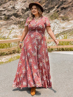 Plus Size Floral Slit Ruffle Hem Dress - Dresses by Trendsi | Available at Handbags Specialist Headquarter