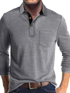 Men's Full Size Long Sleeve Pocket Polo Shirt Plus Size - Men's Polo shirt by Trendsi | Available at Handbags Specialist Headquarter