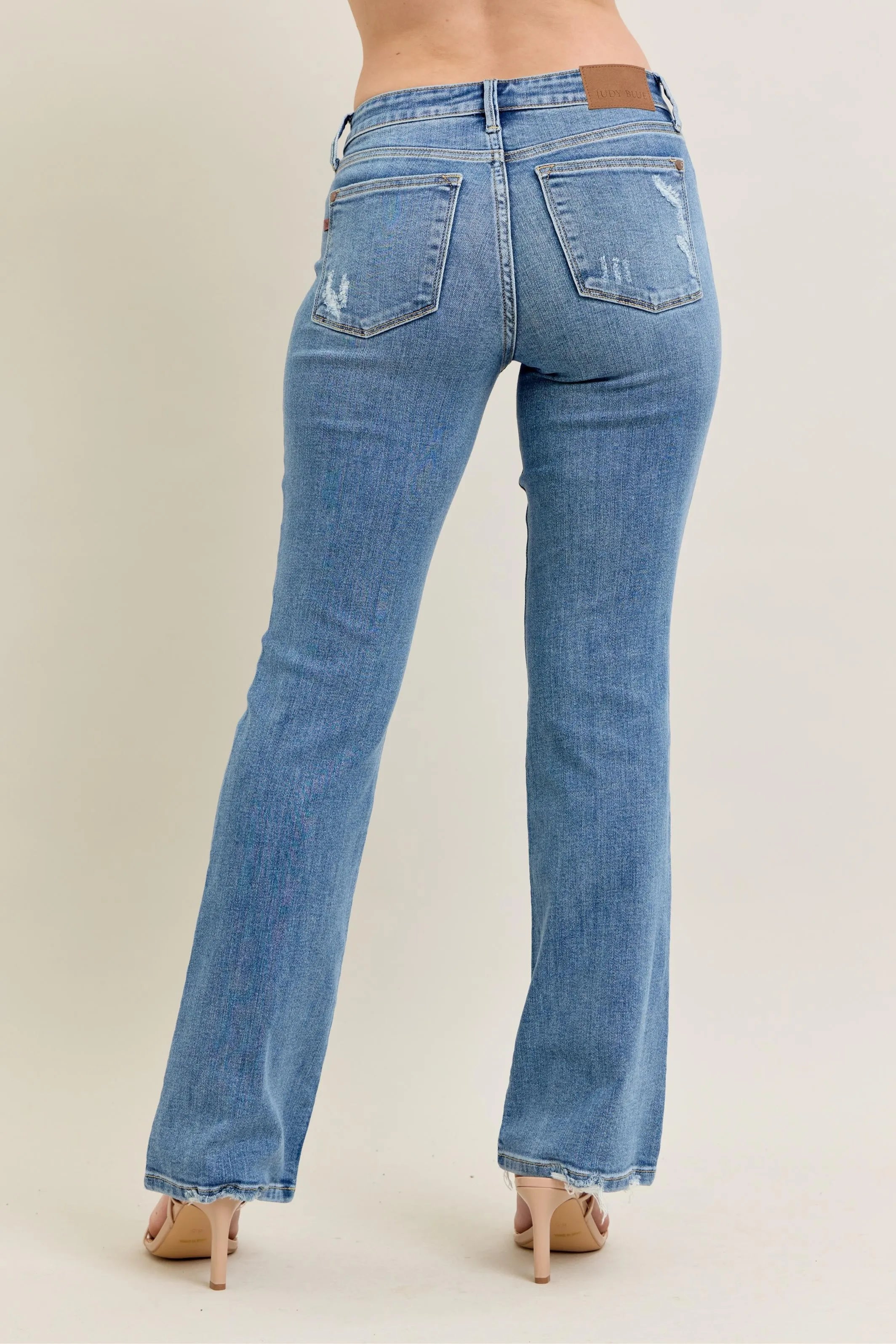 Judy Blue Full Size Mid Rise Wash Destroy Hem Bootcut Jeans Plus Size - Women / Jeans & Denim by Trendsi | Available at Handbags Specialist Headquarter