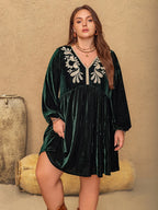Plus Size Embroidered V-Neck Long Sleeve Dress - Dresses by Trendsi | Available at Handbags Specialist Headquarter