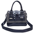 Rhinestone Luxe: Spacious Cowhide Leather Handbag