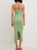 Slit Back Striped Strapless Bodycon Midi Dress - Maxi Dress by Trendsi | Available at Handbags Specialist Headquarter