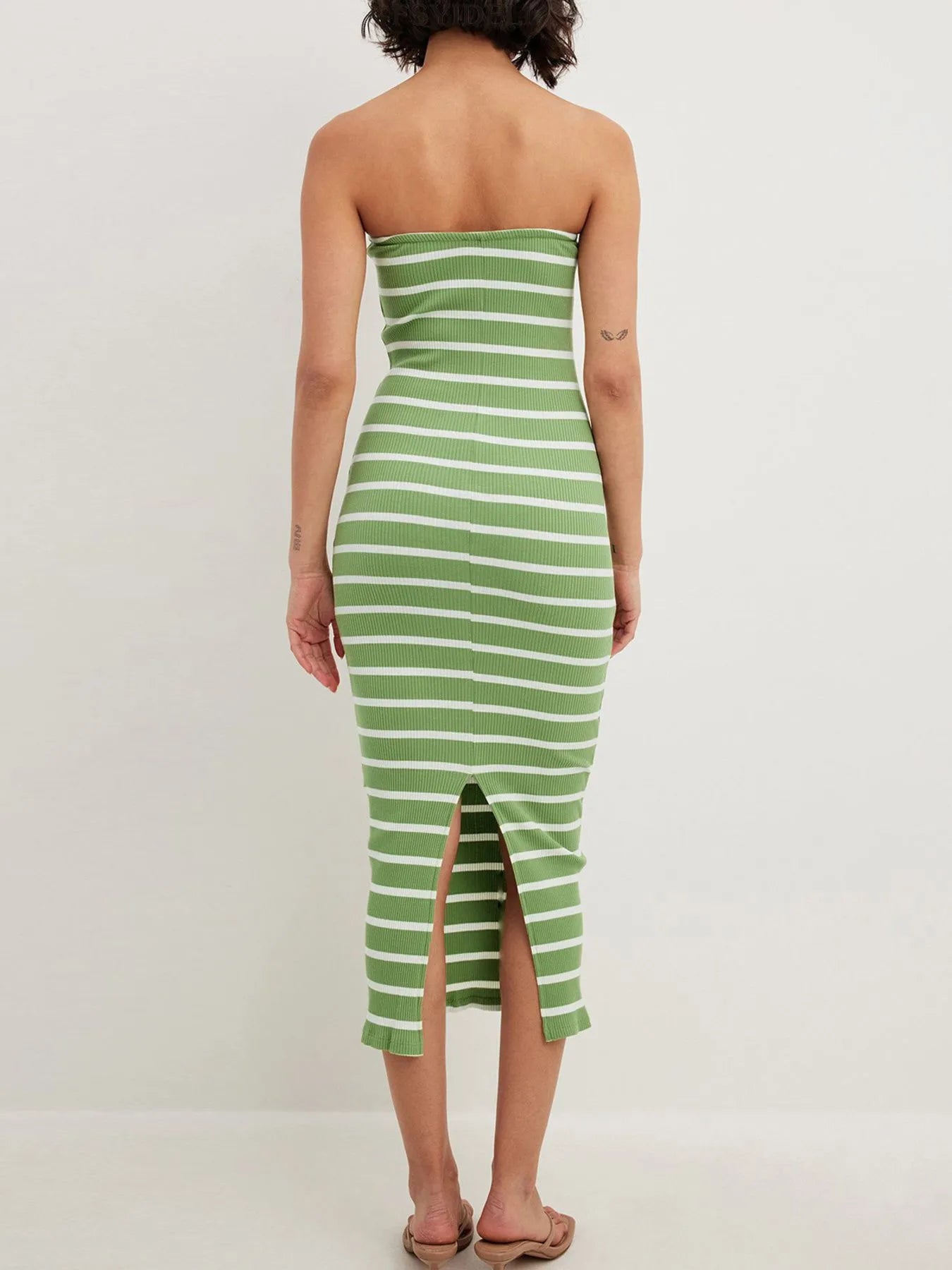 Slit Back Striped Strapless Bodycon Midi Dress - Maxi Dress by Trendsi | Available at Handbags Specialist Headquarter