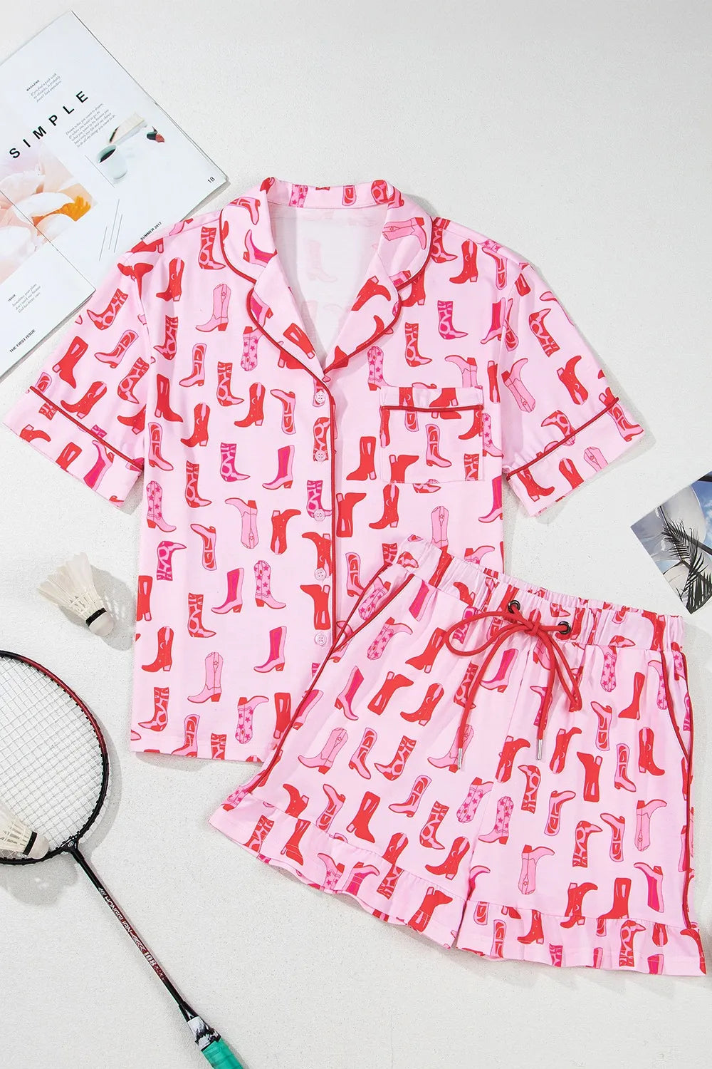 Cowgirl Boots Printed Shirt and Shorts Set - Sleepwear by Trendsi | Available at Handbags Specialist Headquarter