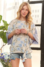 ADORA Tie Floral Tunic Top - Women / Jeans & Denim by Trendsi | Available at Handbags Specialist Headquarter