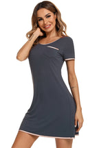Contrast Trim Pocketed Round Neck Lounge Dress - Sleepwear by Trendsi | Available at Handbags Specialist Headquarter