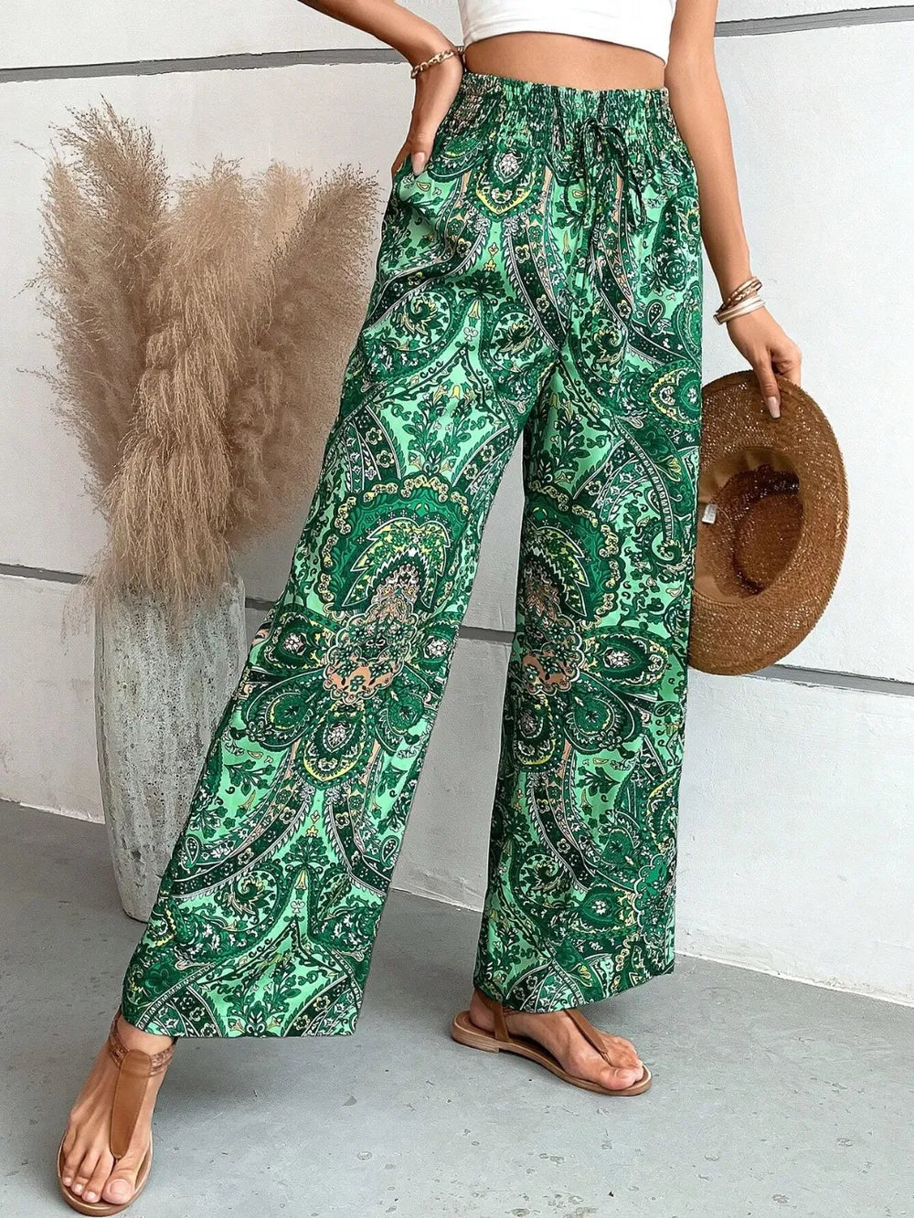 Printed Wide Leg Pants - Women Pants by Trendsi | Available at Handbags Specialist Headquarter