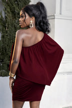 Plus Size One-Shoulder Half Sleeve Mini Dress - Dresses by Trendsi | Available at Handbags Specialist Headquarter