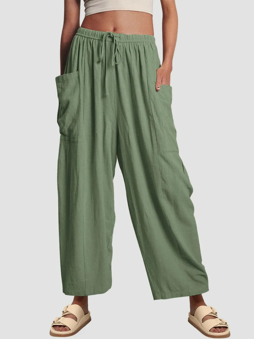 Full Size Wide Leg Pants with Pockets - Women Pants by Trendsi | Available at Handbags Specialist Headquarter