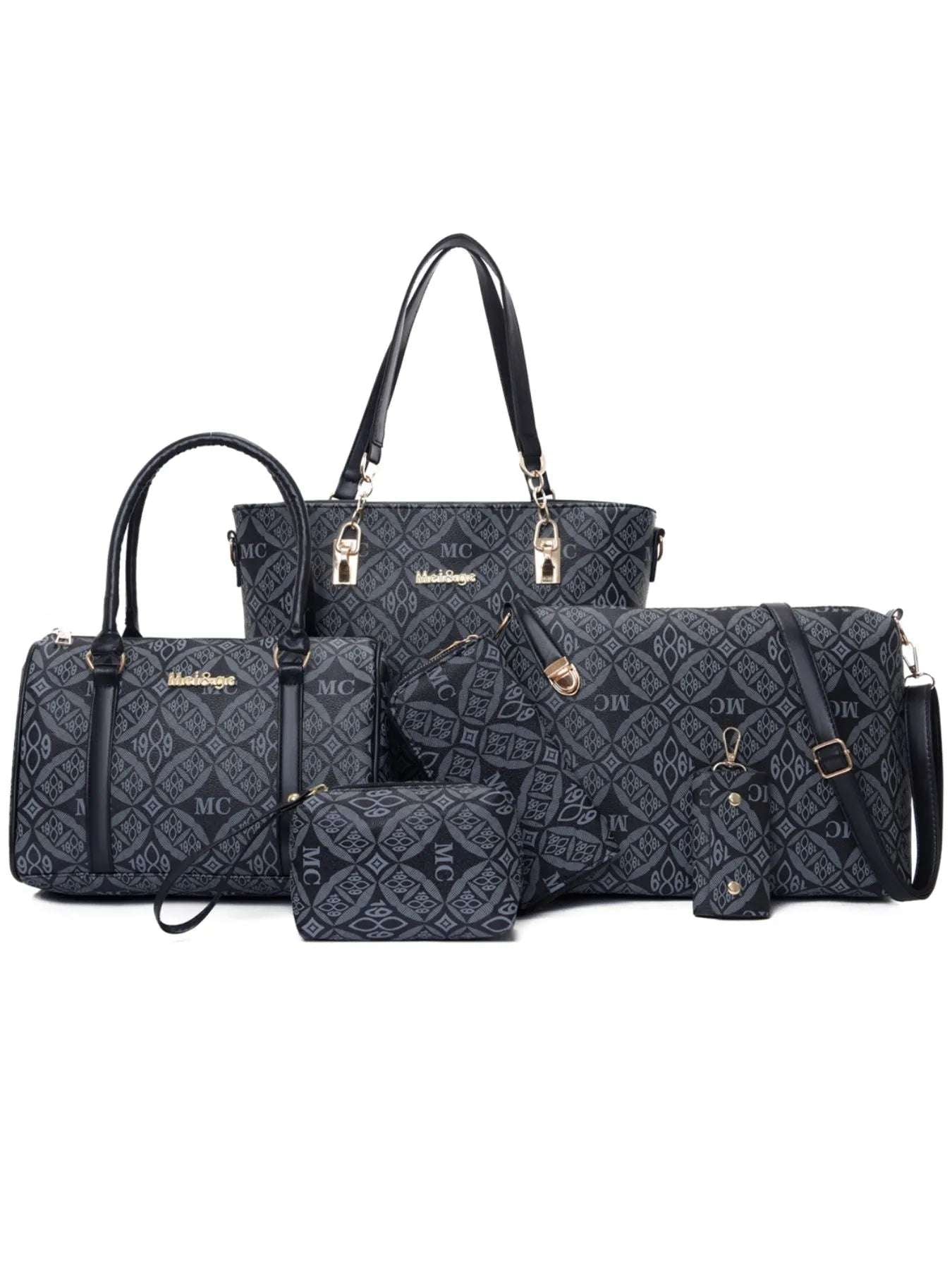 6-Piece Geometric Pattern Bag Set - Wallet by Trendsi | Available at Handbags Specialist Headquarter