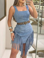 Fringe Square Neck Bodycon Mini Dress - Maxi Dress by Trendsi | Available at Handbags Specialist Headquarter