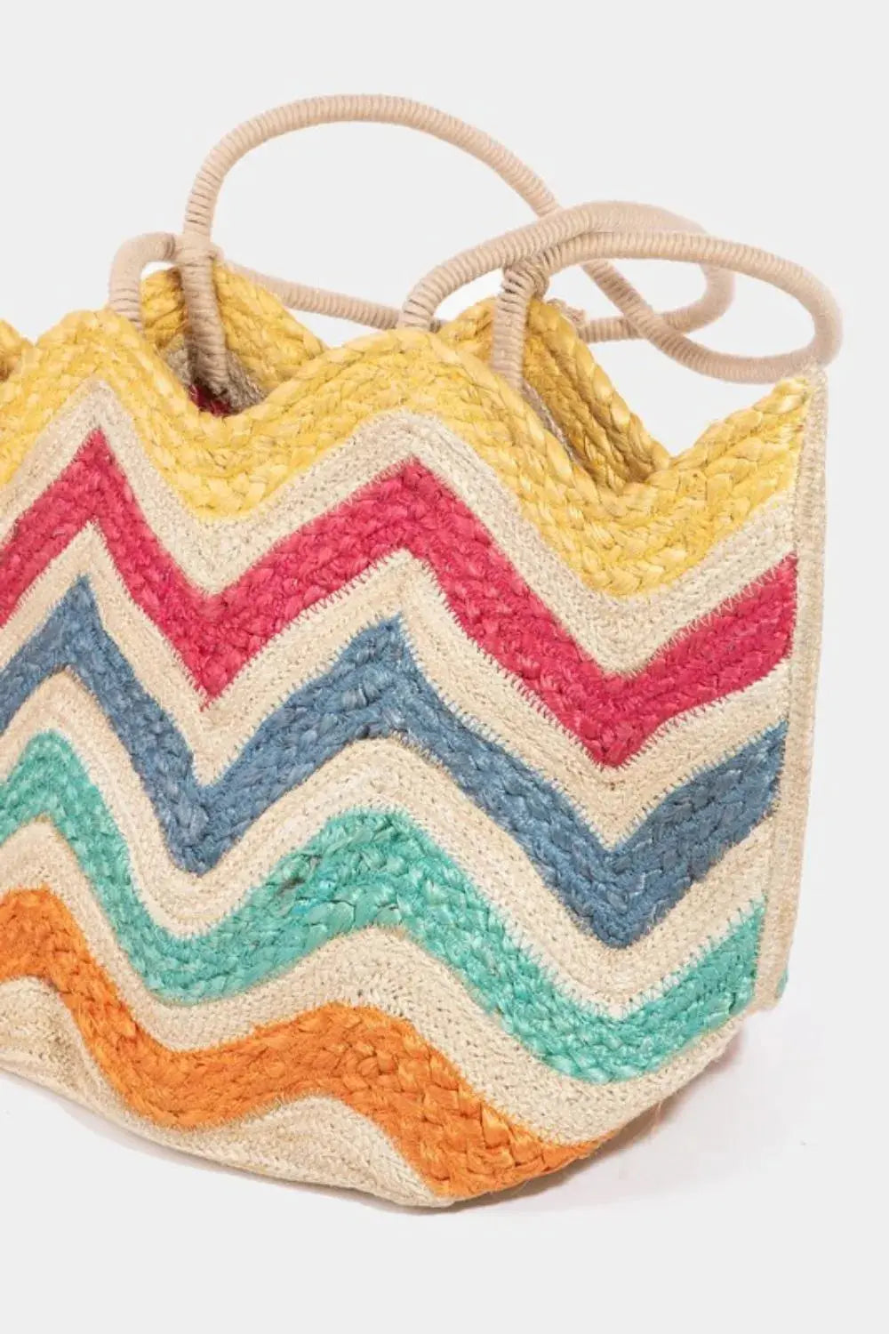 Fame Wavy Rainbow Straw Tote Bag - Tote Bag by Trendsi | Available at Handbags Specialist Headquarter