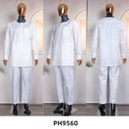 Matte Embroidered African Robe & Pants 3-Piece Set