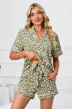 Full Size Leopard Short Sleeve Top and Shorts Lounge Set Plus Size - Sleepwear by Trendsi | Available at Handbags Specialist Headquarter
