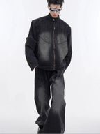 Men's Zip Up Long Sleeve Denim Jacket - Men's jackets by Trendsi | Available at Handbags Specialist Headquarter