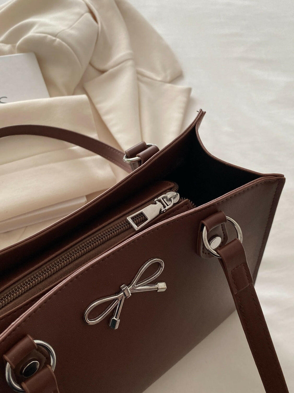 Bow PU Leather Shoulder Bag - Shoulder Bags by Trendsi | Available at Handbags Specialist Headquarter