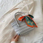 Contrast Woven Handbag with Ribbon - Tote Bag by Trendsi | Available at Handbags Specialist Headquarter